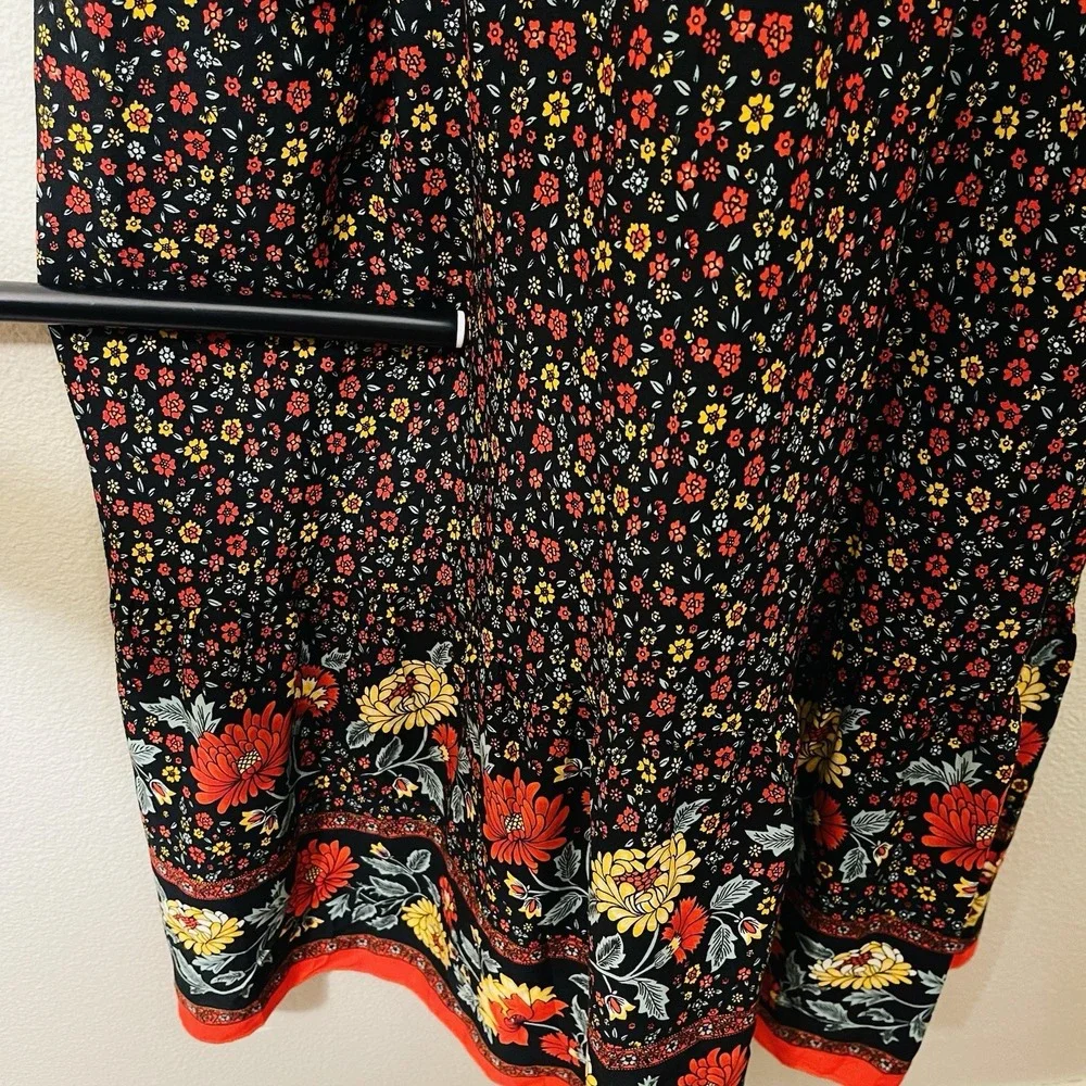 Dark Boho Maxi Floral Strap Dress Black‎ Smocked Multicolor Whimsygoth Size L